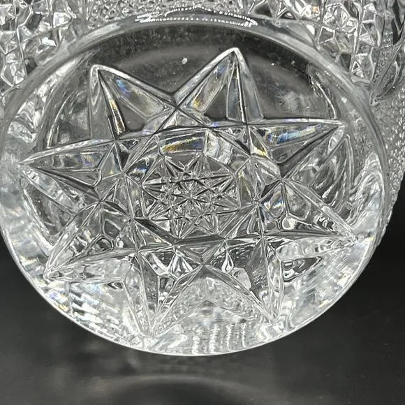 Ice Bucket Crystal Clear Glass w/Saw Tooth Edges & Knob Handles Vintage - Picture 6 of 9